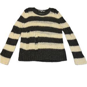 Pam and Gela Distressed Sweater Striped Crew Neck Cozy Lounge - Size Medium